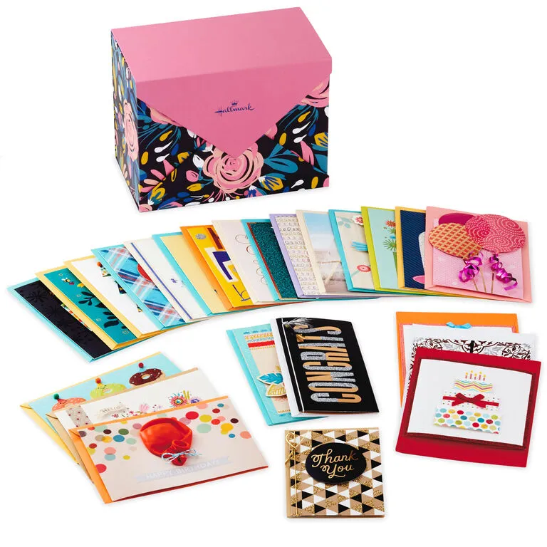 Hallmark Assorted Cards For All Occasions In Floral Organizer Box, Box Of 24