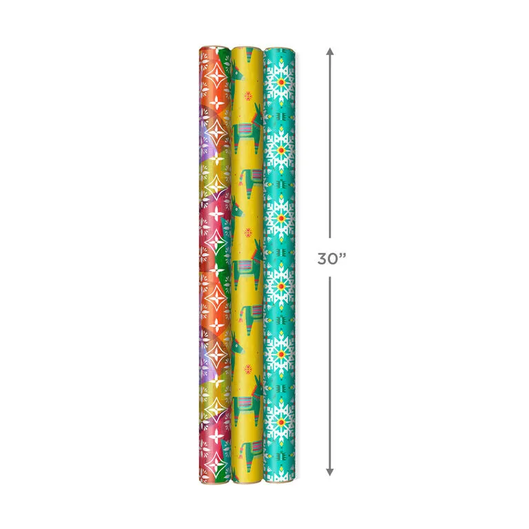 Hallmark Festive And Fun 3-Pack Multicolored Wrapping Paper, 120 Sq. Ft. - Image 3