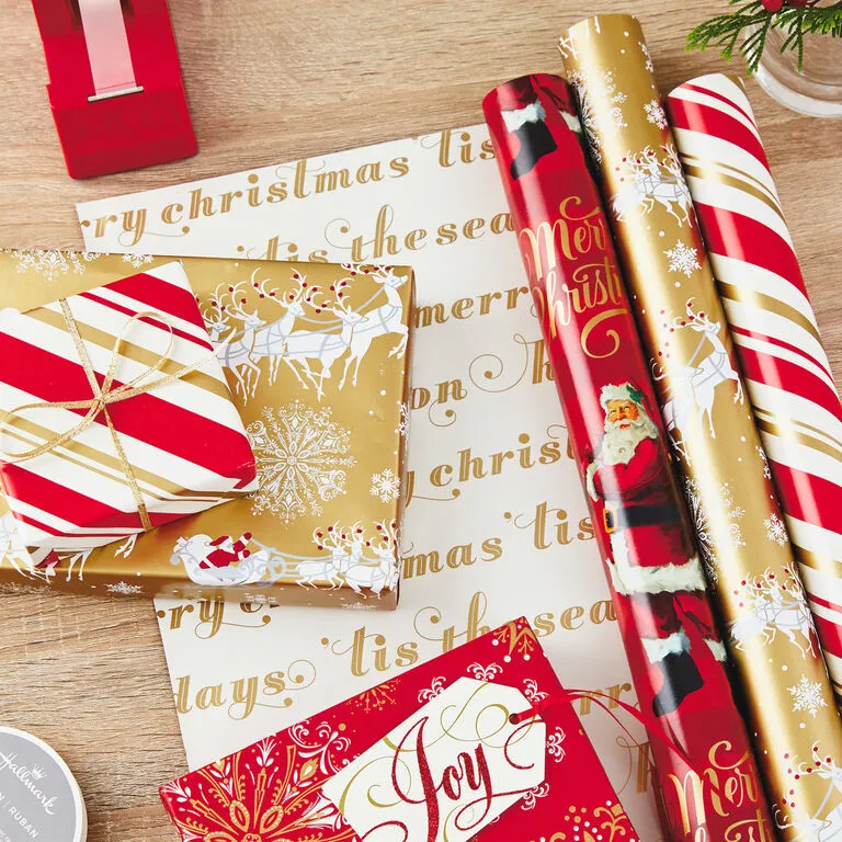 Hallmark Red And Gold 3-Pack Reversible Christmas Wrapping Paper, 120 Sq. Ft. - Image 2