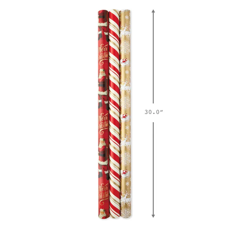 Hallmark Red And Gold 3-Pack Reversible Christmas Wrapping Paper, 120 Sq. Ft. - Image 3