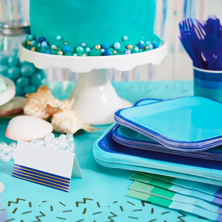 Hallmark Color Pop 96-Piece Tableware Basics Party Kit, Aqua And Indigo - Image 2
