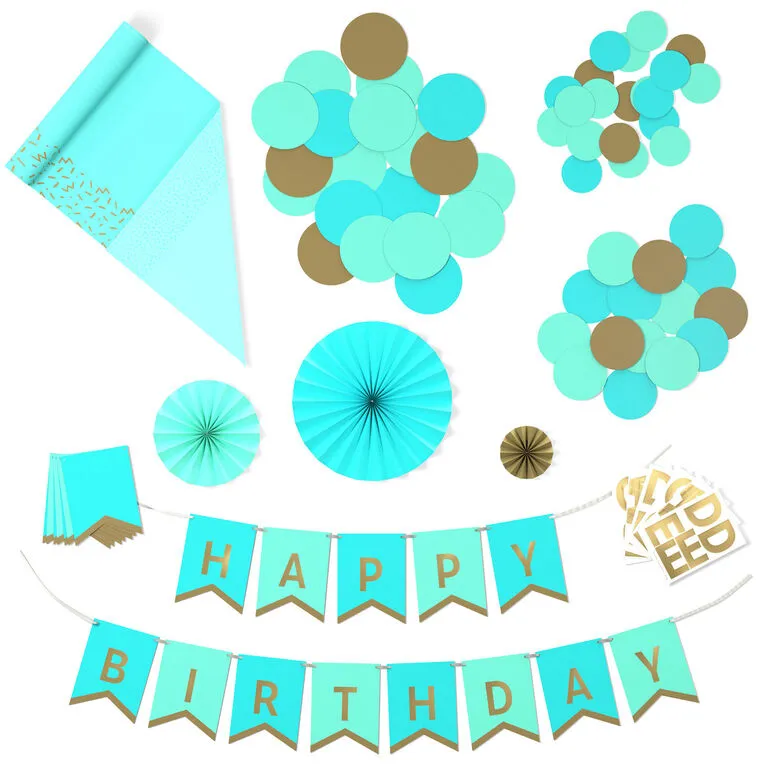 Hallmark Color Pop Party Decor Kit, Aqua And Gold
