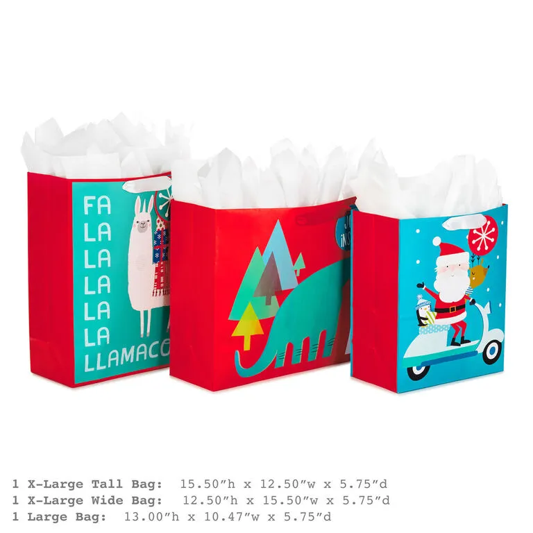 Hallmark 13" And 15.5" Assorted Kids 3-Pack Christmas Gift Bags With Tissue Paper - Image 3