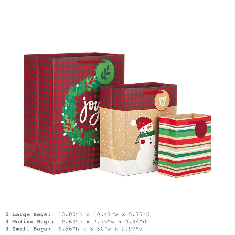 Hallmark Assorted Rustic Designs 8-Pack Small, Medium And Large Christmas Gift Bags - Image 3