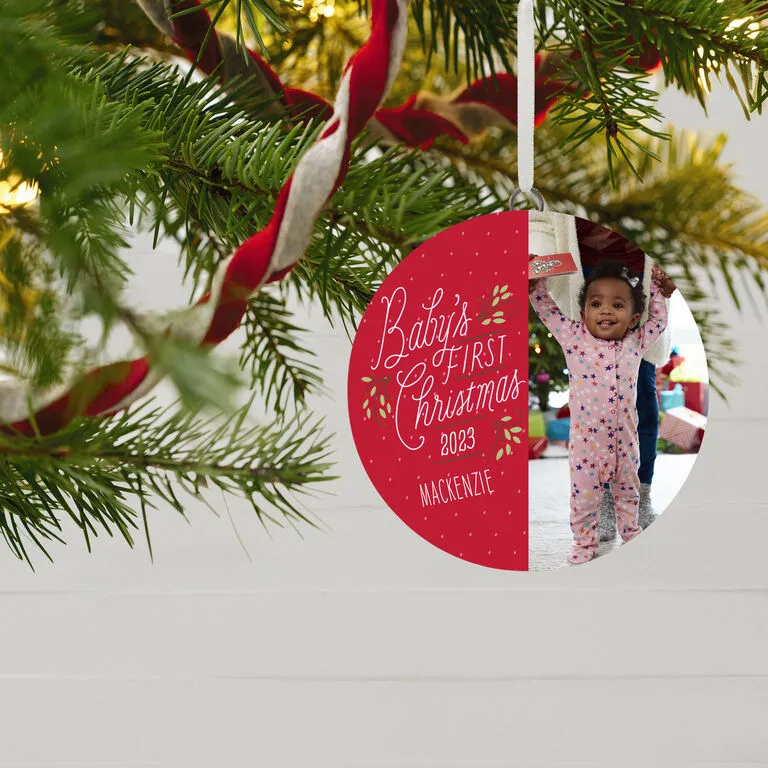 Hallmark Baby's First Christmas Personalized Text And Vertical Photo Ceramic Ornament - Image 2
