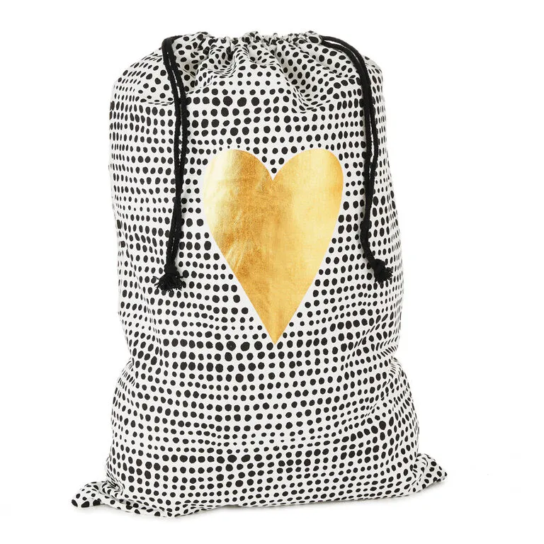 Hallmark 28" Black Dots With Heart Fabric Gift Bag With Tag