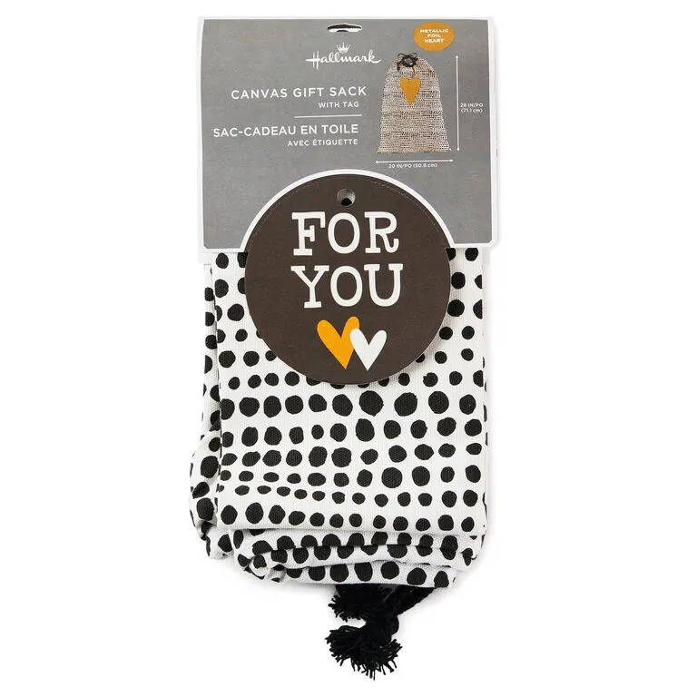 Hallmark 28" Black Dots With Heart Fabric Gift Bag With Tag - Image 3