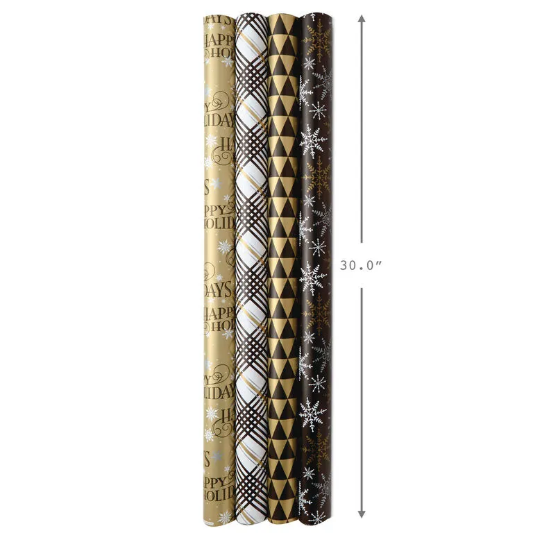 Hallmark Black And Gold 4-Pack Reversible Holiday Wrapping Paper Assortment, 150 Sq. Ft. - Image 7