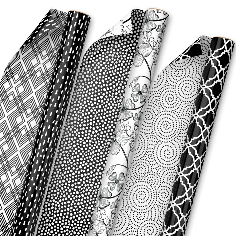Hallmark Black And White Prints 3-Pack Reversible Wrapping Paper, 75 Sq. Ft. Total