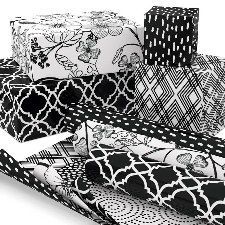 Hallmark Black And White Prints 3-Pack Reversible Wrapping Paper, 75 Sq. Ft. Total - Image 2