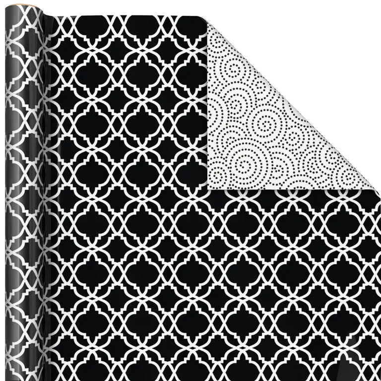 Hallmark Black And White Prints 3-Pack Reversible Wrapping Paper, 75 Sq. Ft. Total - Image 6