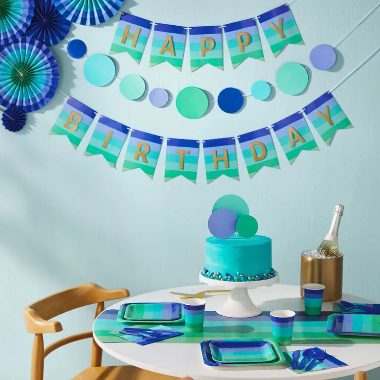 Hallmark Color Pop 96-Piece Tableware Basics Party Kit, Cool Ombré Stripe - Image 3
