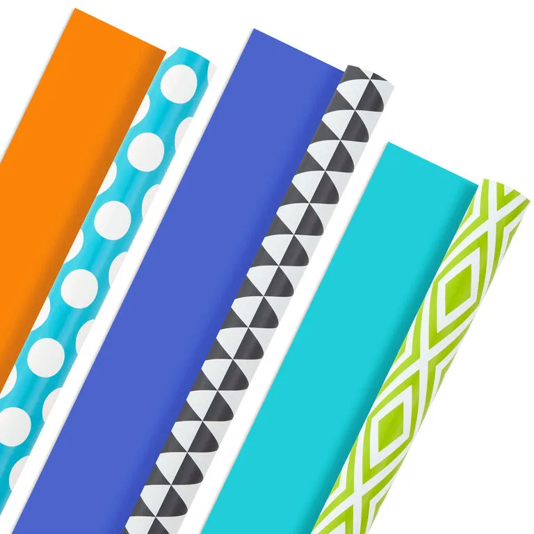 Hallmark Bold Patterns And Solids 3-Pack Reversible Wrapping Paper