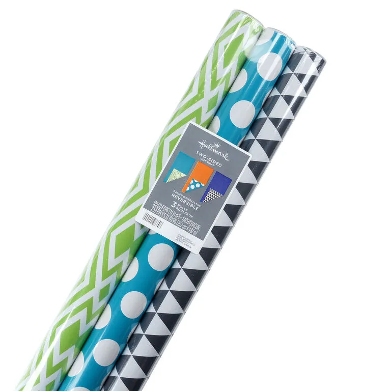 Hallmark Bold Patterns And Solids 3-Pack Reversible Wrapping Paper - Image 7