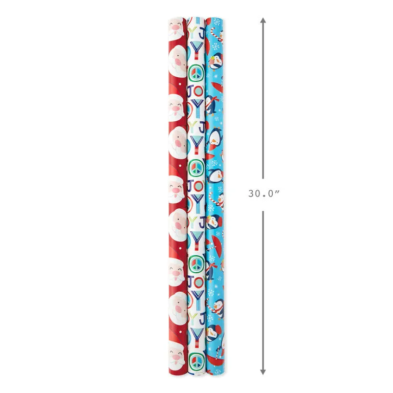 Hallmark Bright Joy 3-Pack Kids Reversible Christmas Wrapping Paper Assortment, 120 Sq. Ft. - Image 3