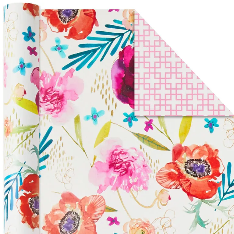 Hallmark Bright Florals 3-Pack Reversible Wrapping Paper, 120 Sq. Ft. Total - Image 5