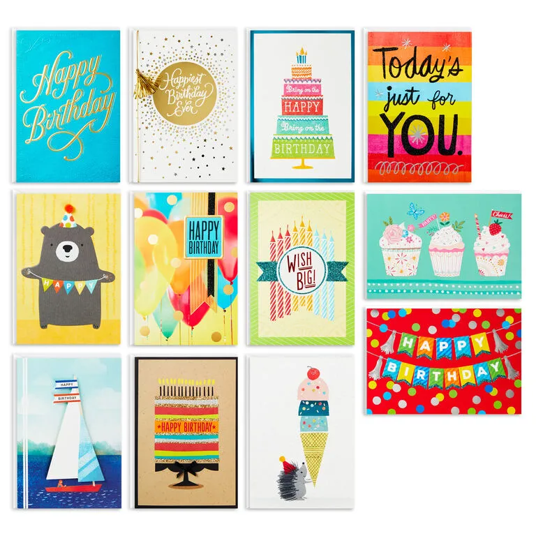 Hallmark Bright And Happy Assorted Birthday Cards, Box Of 12