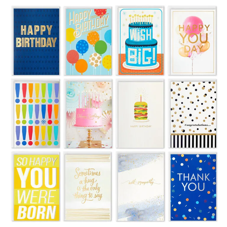 Hallmark Colorful Classic Boxed All-Occasion Cards Assortment, Pack Of 12