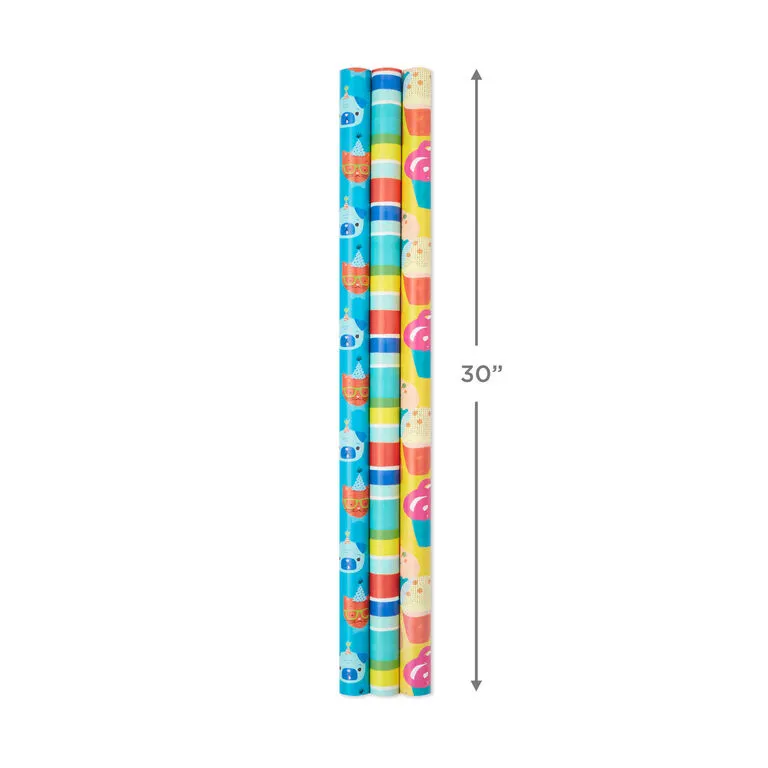 Hallmark Colorful Celebration 3-Pack Wrapping Paper, 55 Sq. Ft. Total - Image 3