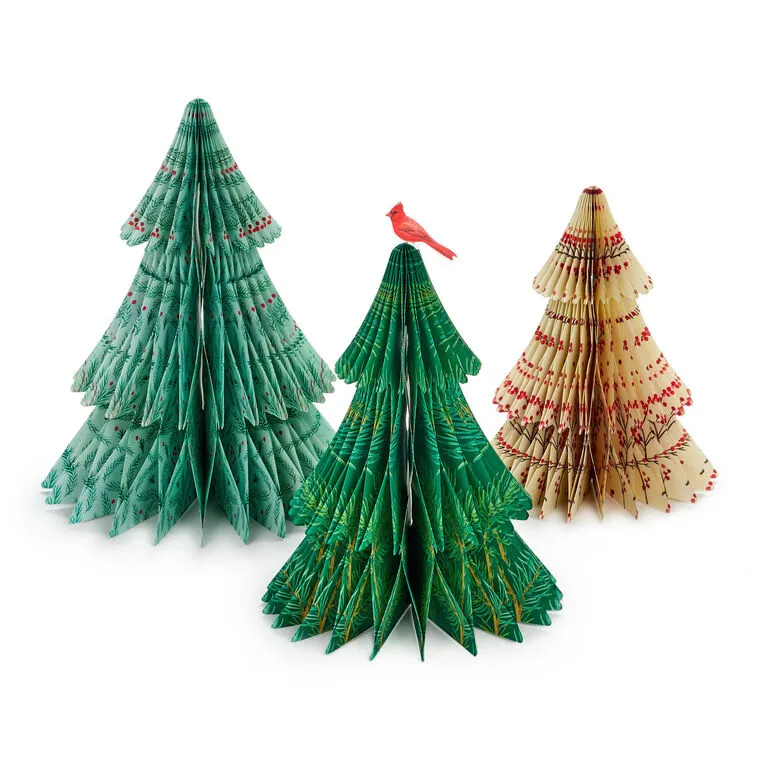 Hallmark Honeycomb Trees 3D Pop-Up Christmas Decorations, Set Of 3