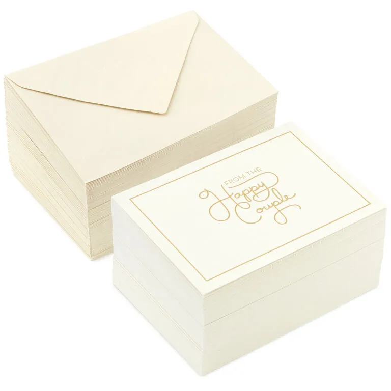 Hallmark Bulk Ivory And Gold Blank Wedding Thank-You Notes, Box Of 100