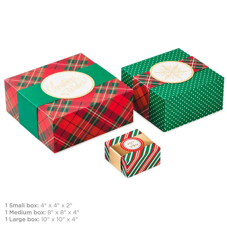 Hallmark Joy To You 3-Pack Christmas Gift Boxes, Assorted Sizes And Designs - Image 4