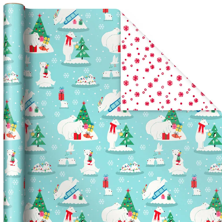 Hallmark Winter Friends 3-Pack Reversible Kids Christmas Wrapping Paper Assortment, 120 Sq. Ft. - Image 5