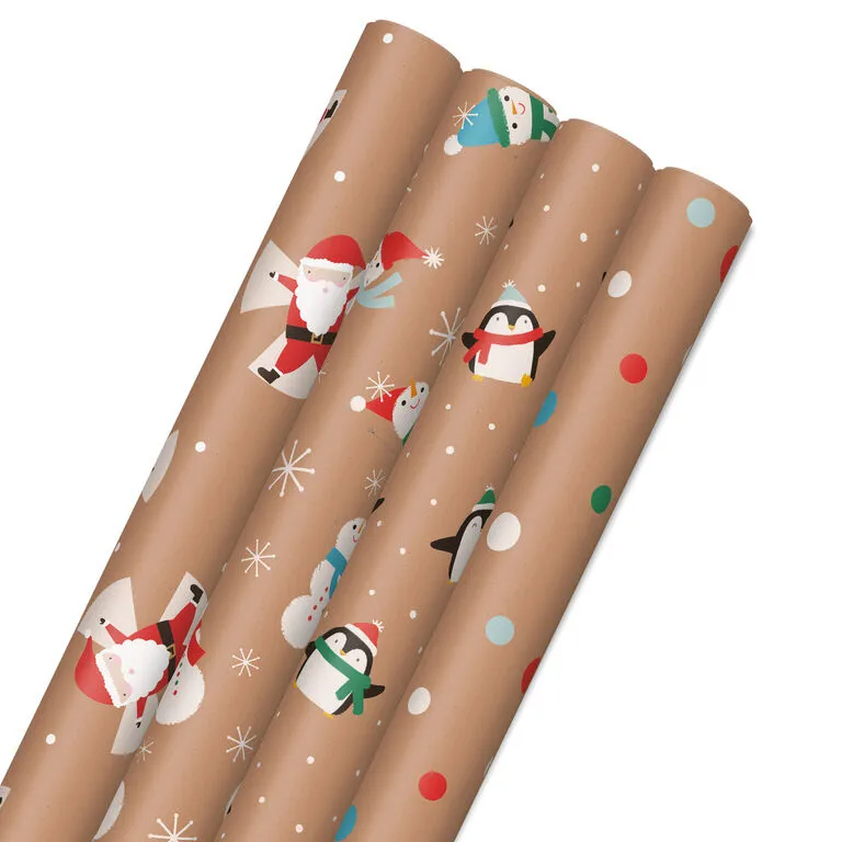 Hallmark Kraft Assorted 4-Pack Christmas Wrapping Paper, 88 Sq. Ft.