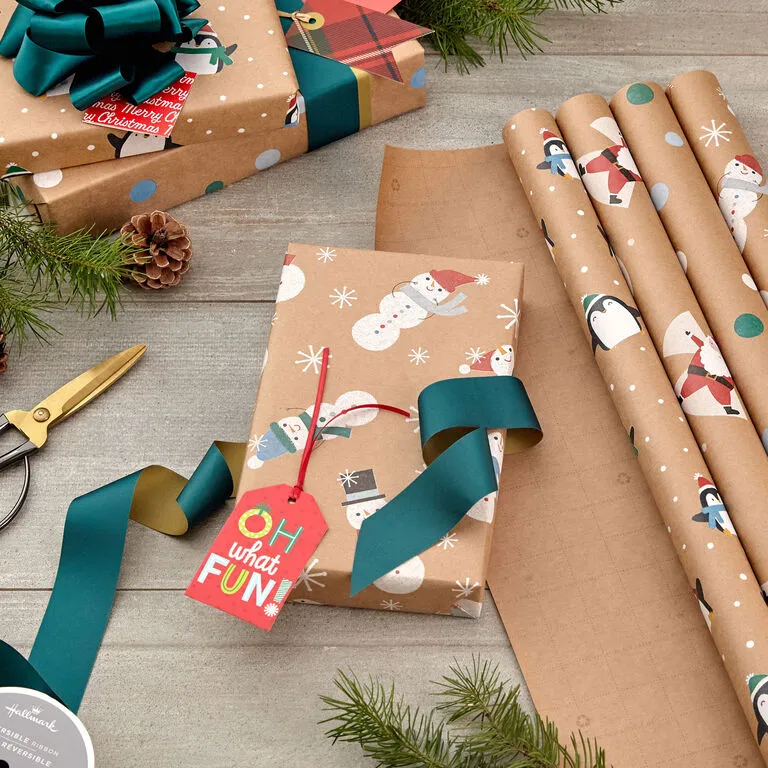 Hallmark Kraft Assorted 4-Pack Christmas Wrapping Paper, 88 Sq. Ft. - Image 2