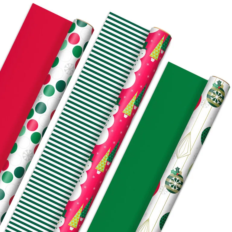 Hallmark Mod Holiday 3-Pack Reversible Wrapping Paper Assortment, 120 Sq. Ft.