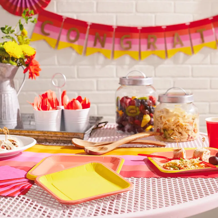 Hallmark Color Pop 96-Piece Tableware Basics Party Kit, Orange And Yellow - Image 3