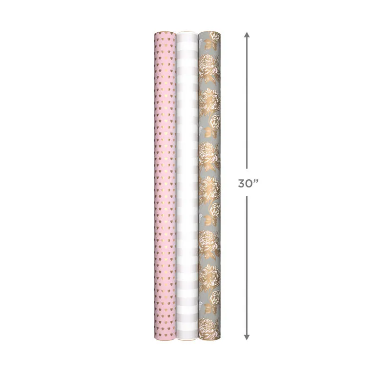 Hallmark Pink And Gray 3-Pack Wrapping Paper, 85 Sq. Ft. Total - Image 8