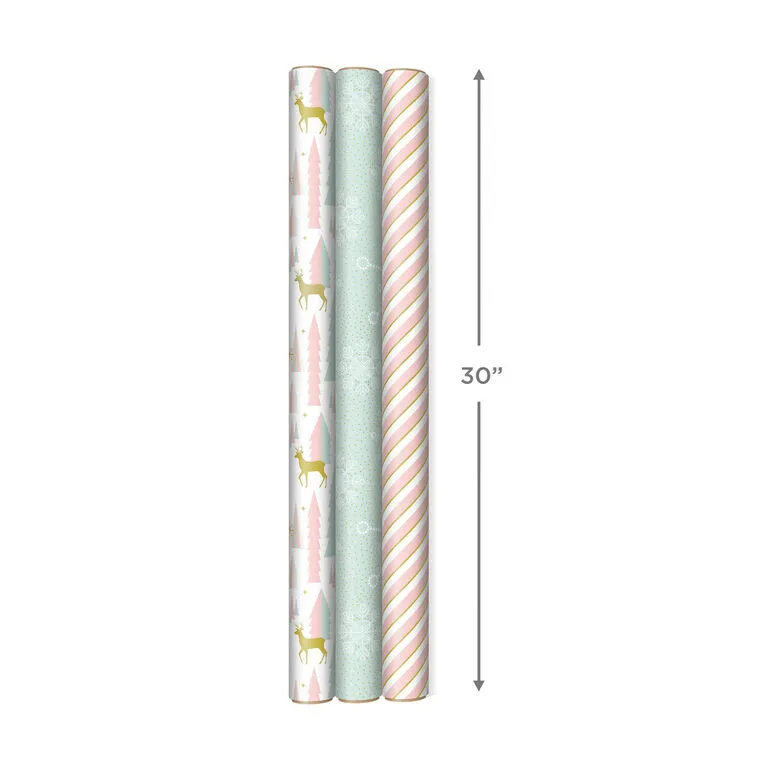 Hallmark Pink And Mint Assorted 3-Pack Christmas Wrapping Paper, 120 Sq. Ft. - Image 7