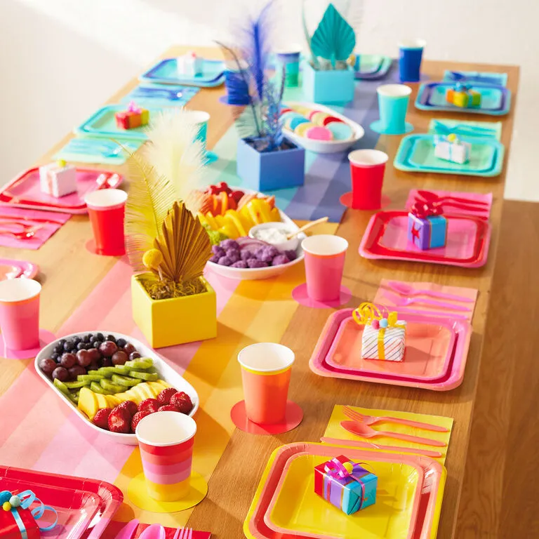 Hallmark Color Pop 96-Piece Tableware Basics Party Kit, Pink And Orange - Image 2