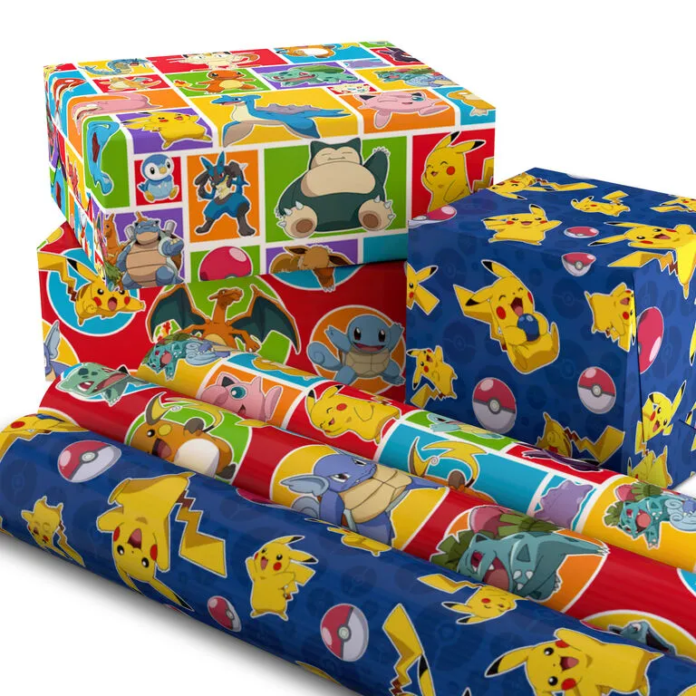 Hallmark Assorted Pokémon Wrapping Paper 3-Pack, 60 Sq. Ft. - Image 2