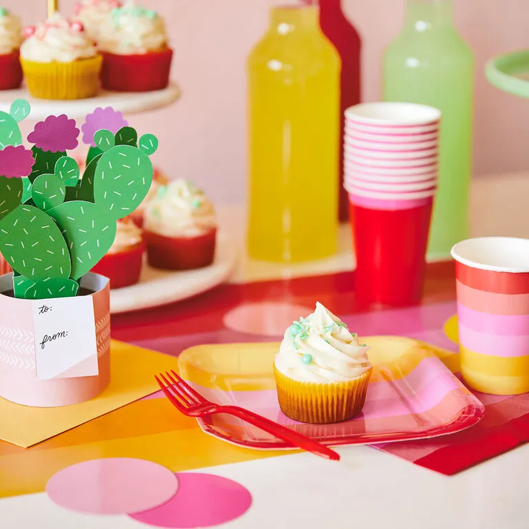 Hallmark Color Pop 96-Piece Tableware Basics Party Kit, Warm Ombré Stripe - Image 2