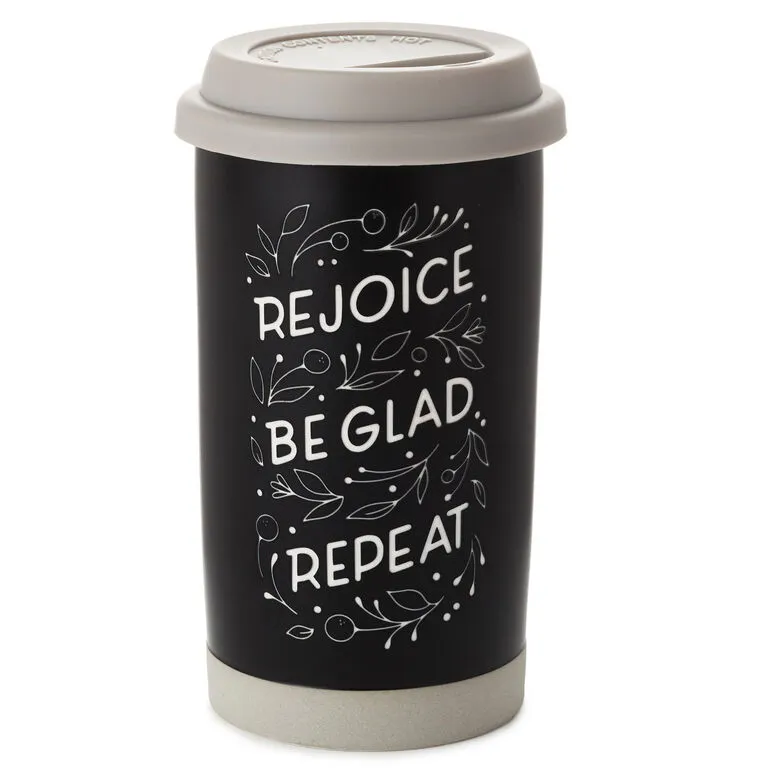 Hallmark Rejoice Repeat Ceramic Travel Mug, 12 Oz.