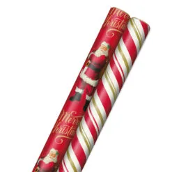 Hallmark Santa And Stripes 2-Pack Christmas Wrapping Paper Assortment, 160 Sq. Ft.