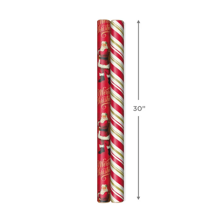 Hallmark Santa And Stripes 2-Pack Christmas Wrapping Paper Assortment, 160 Sq. Ft. - Image 4