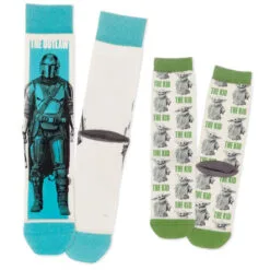 Hallmark Star Wars: The Mandalorian⢠And Grogu⢠Adult And Child Novelty Crew Socks, Set Of 2