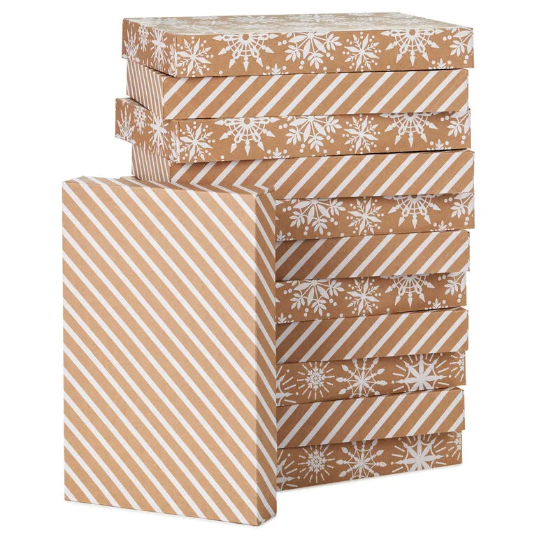 Hallmark Snowflakes And Stripes 12-Pack Designed Brown Shirt Boxes