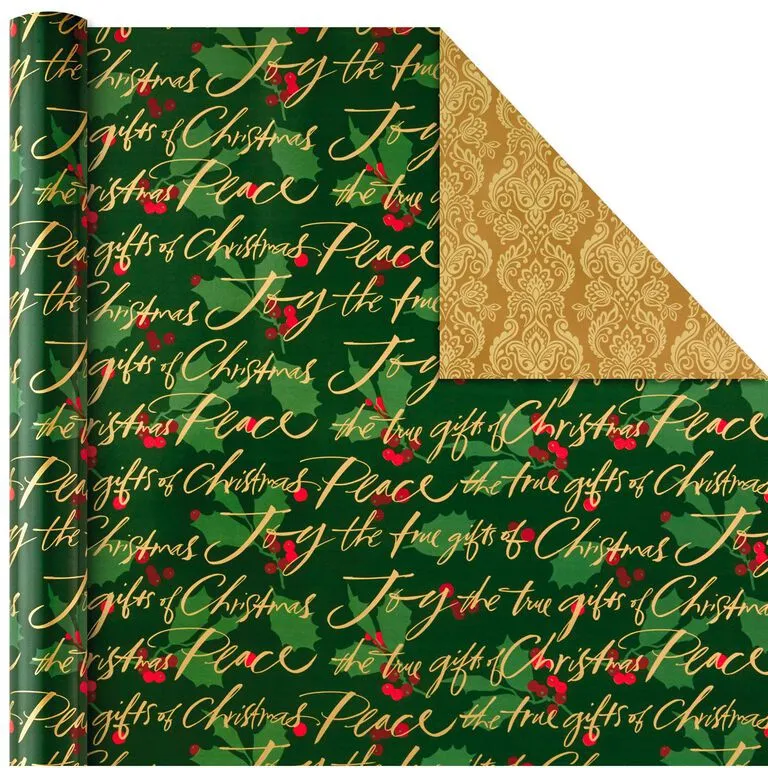 Hallmark Traditional Christmas 4-Pack Reversible Wrapping Paper Rolls, 150 Sq. Ft. - Image 5