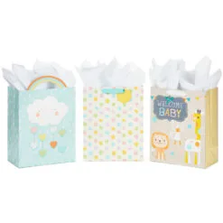 Hallmark 13" Welcome Baby 3-Pack Assorted Gift Bags With Tissue
