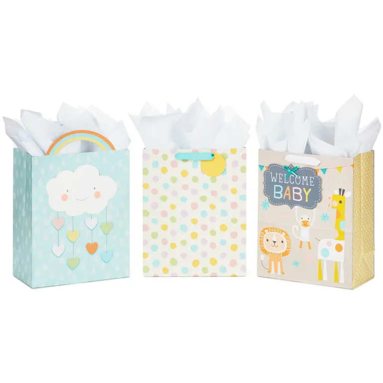 Hallmark 13" Welcome Baby 3-Pack Assorted Gift Bags With Tissue